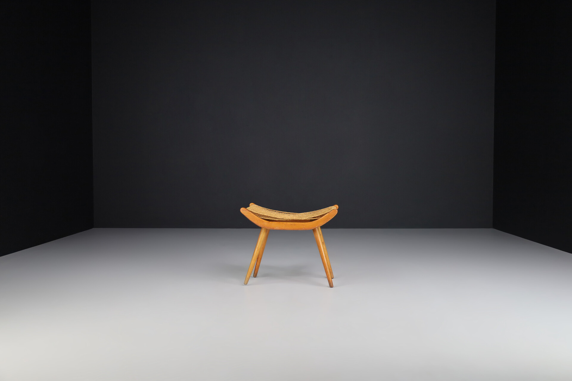 Mid century modern Wood and Rope Stool, France 1950s Mid-20th century