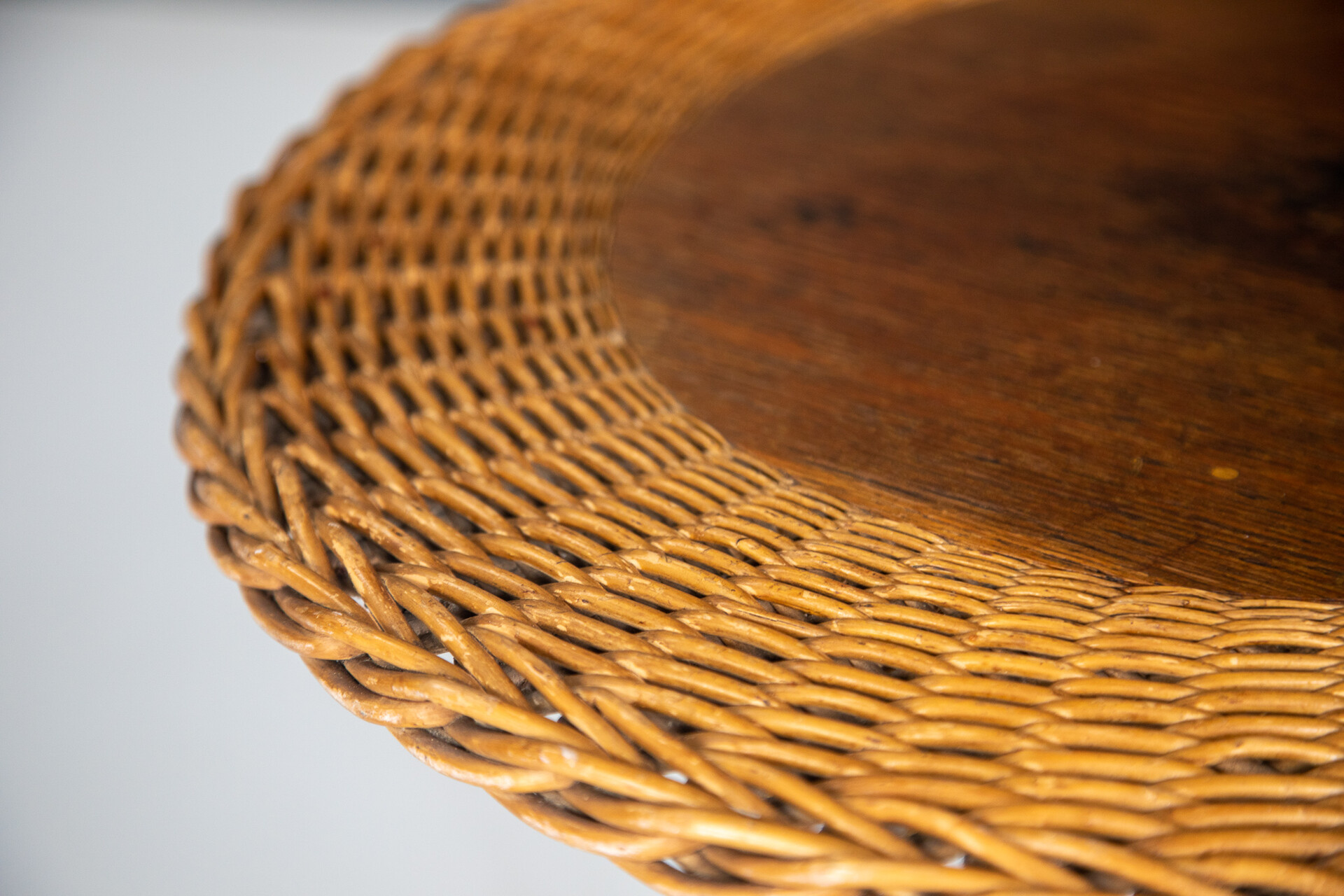 Mid century modern Wood and wicker coffee table , France 1950s Mid-20th century