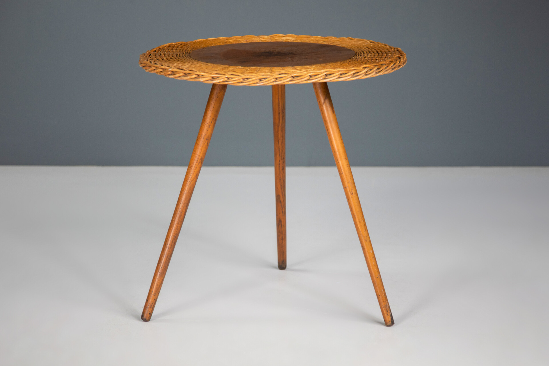 Mid century modern Wood and wicker coffee table , France 1950s Mid-20th century