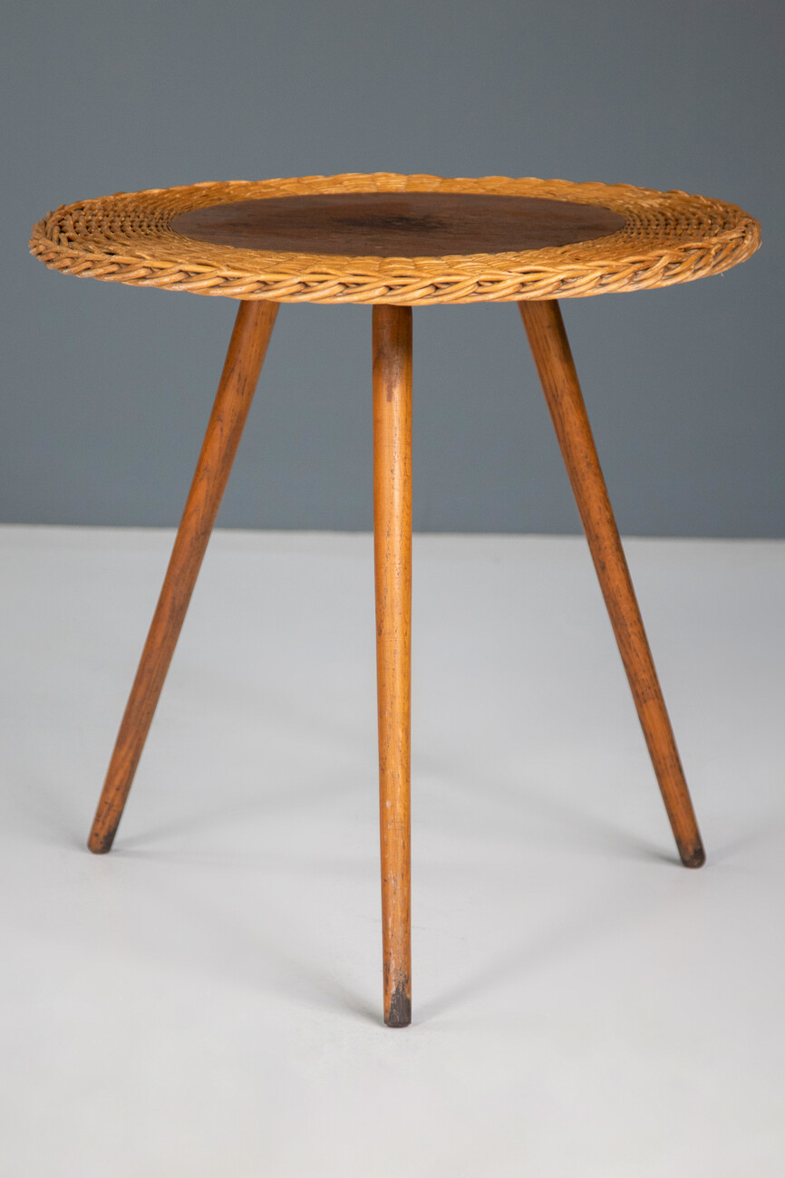 Mid century modern Wood and wicker coffee table , France 1950s Mid-20th century
