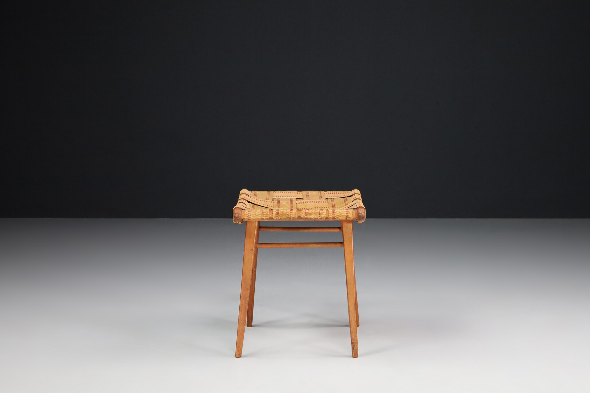 Mid century modern Wooden Ottoman or Footstool, France Mid-20th century