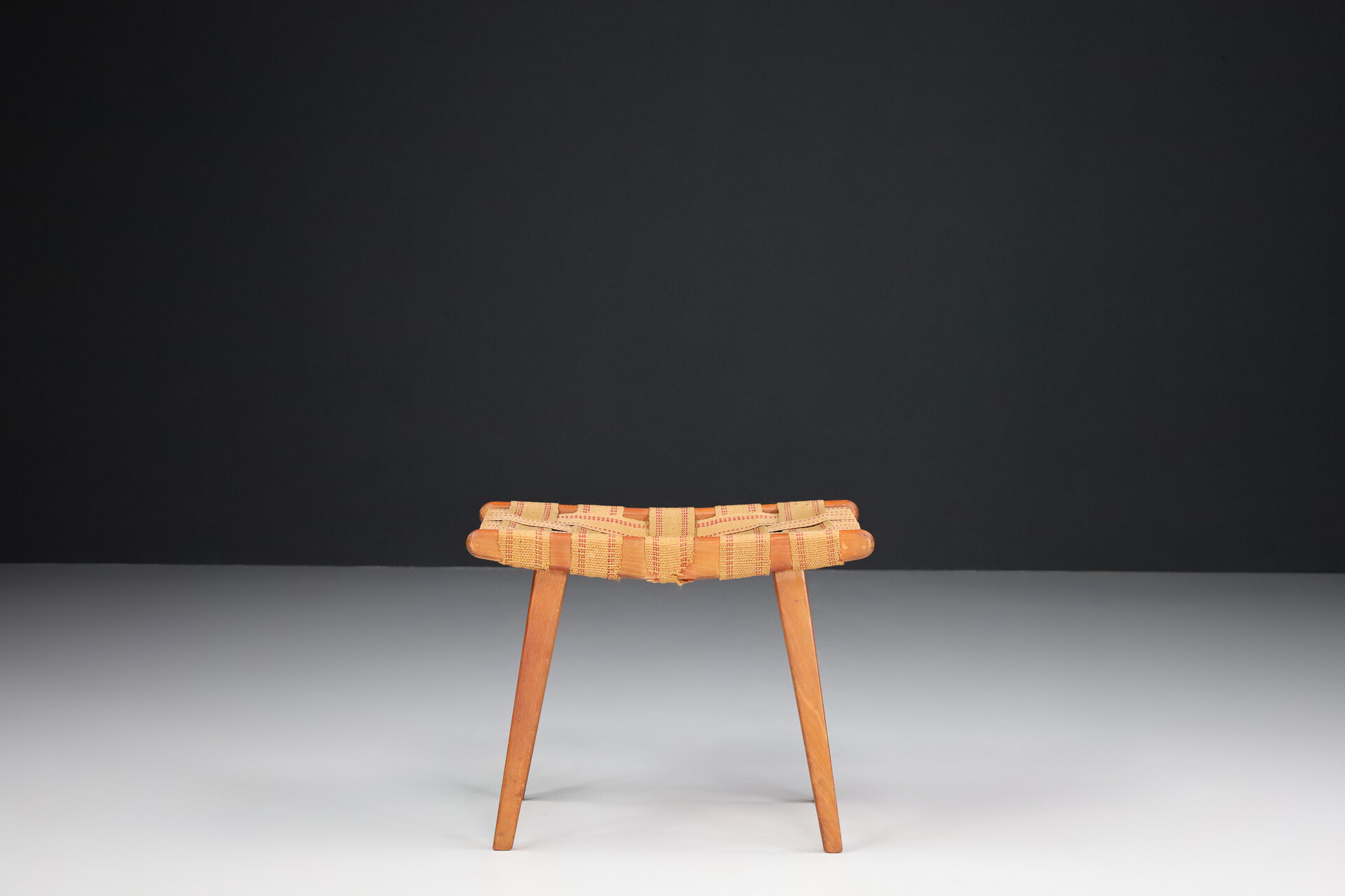 Mid century modern Wooden Ottoman or Footstool, France Mid-20th century