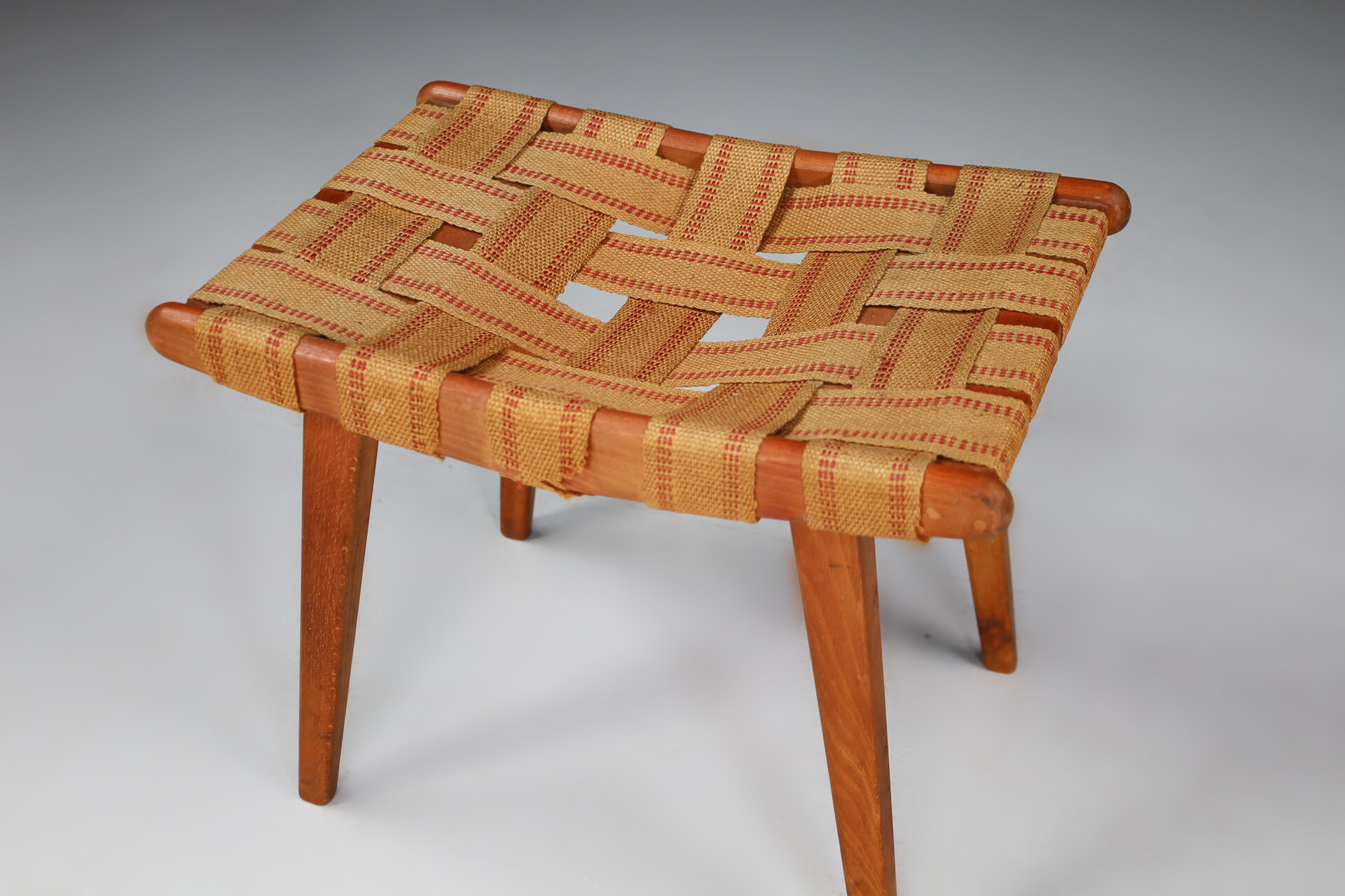 Mid century modern Wooden Ottoman or Footstool, France Mid-20th century