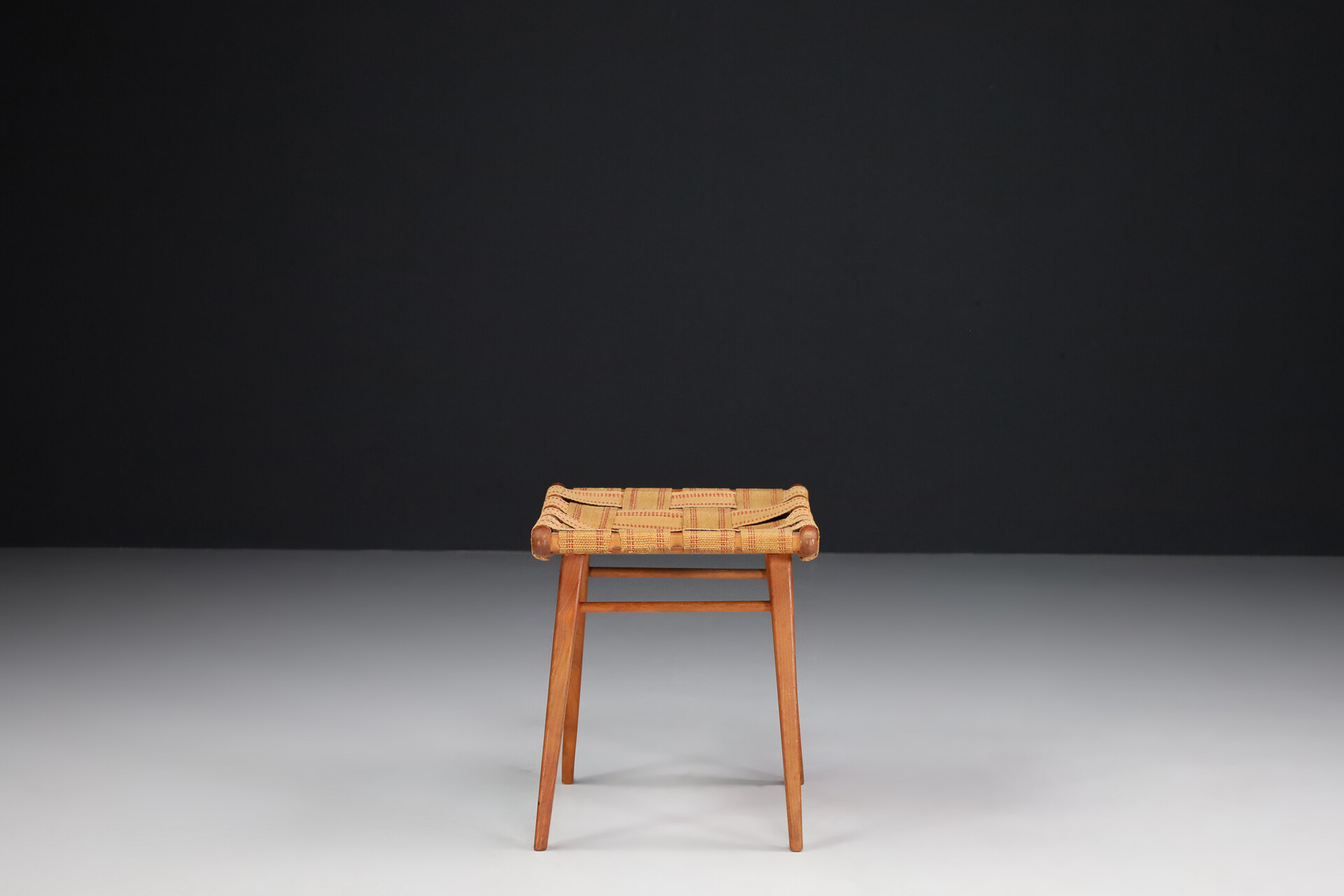 Mid century modern Wooden Ottoman or Footstool, France Mid-20th century