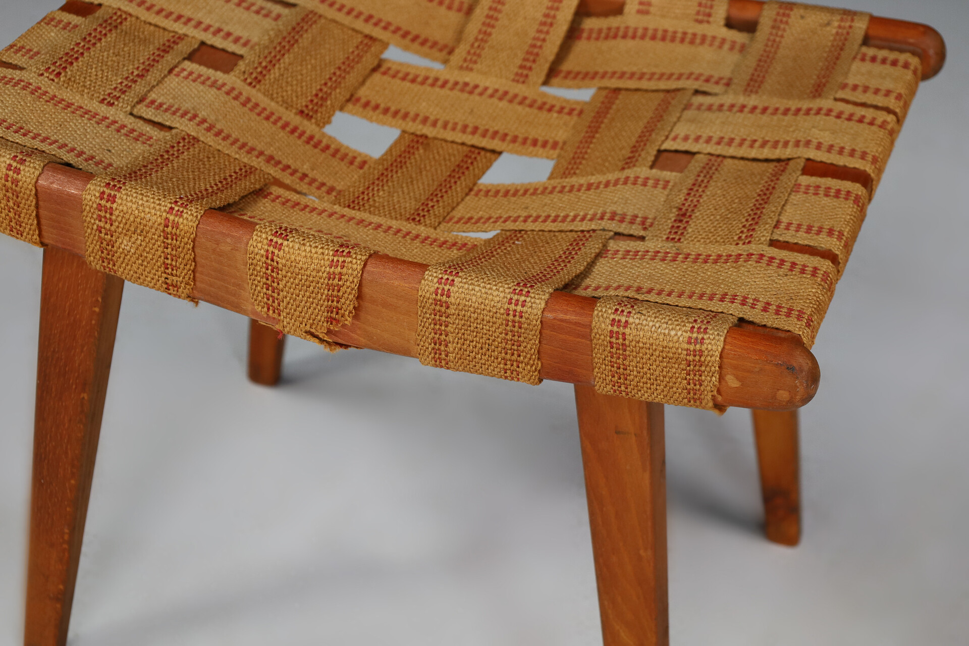 Mid century modern Wooden Ottoman or Footstool, France Mid-20th century