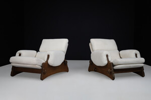 Mid century modern XL Brutalist Lounge chairs in Oak and Bouclé , Spain 1960s Mid-20th century