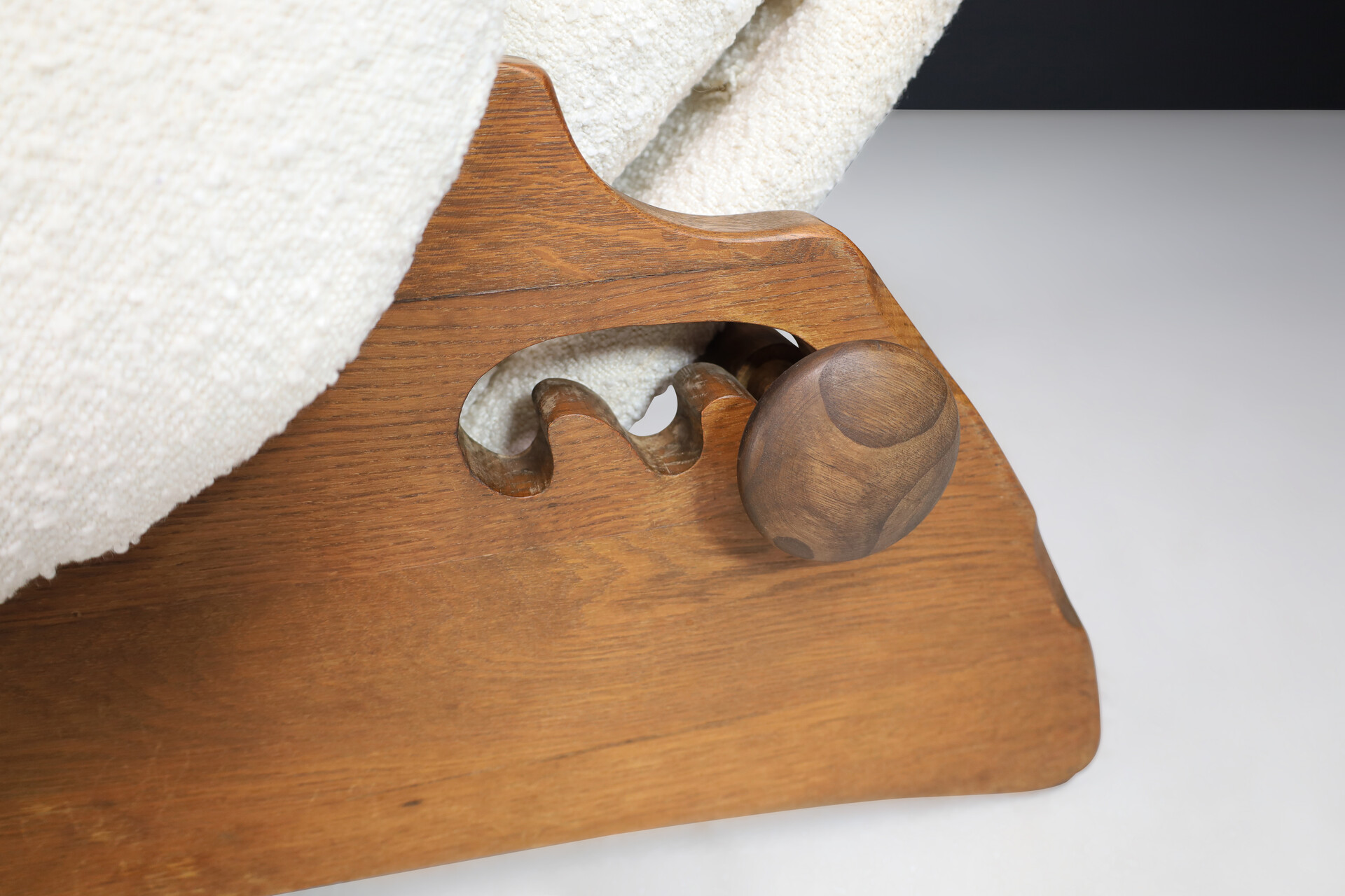 Mid century modern XL Brutalist Lounge chairs in Oak and Bouclé , Spain 1960s Mid-20th century