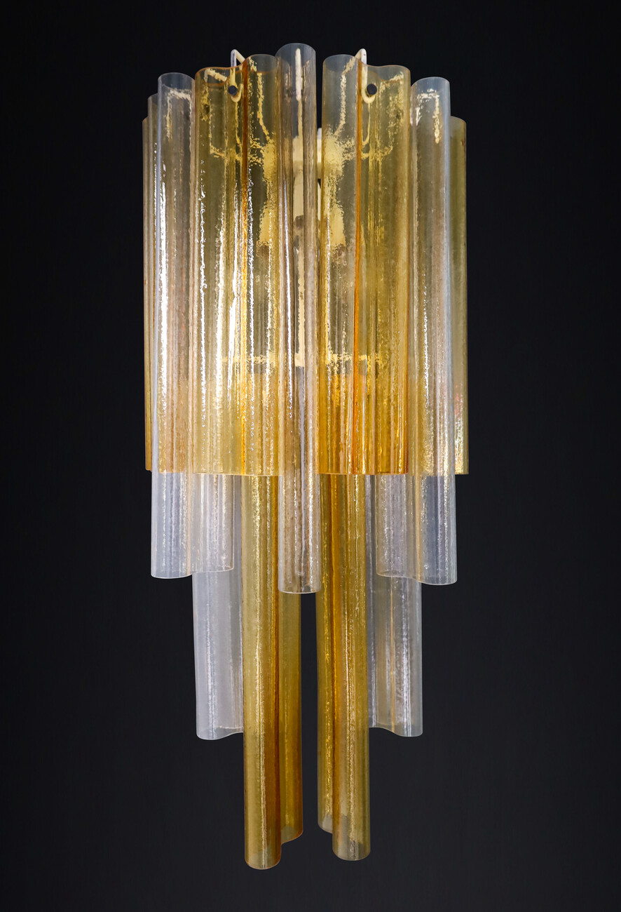 Mid century modern XL Large Venini Murano Wall Lights in Clear and Amber Glass , Italy 1960s Mid-20th century
