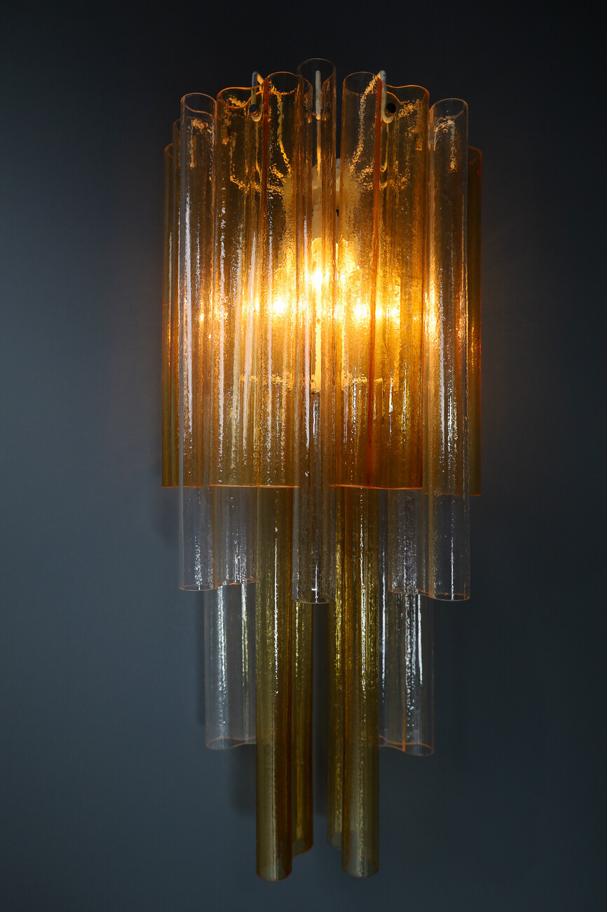 Mid century modern XL Large Venini Murano Wall Lights in Clear and Amber Glass , Italy 1960s Mid-20th century