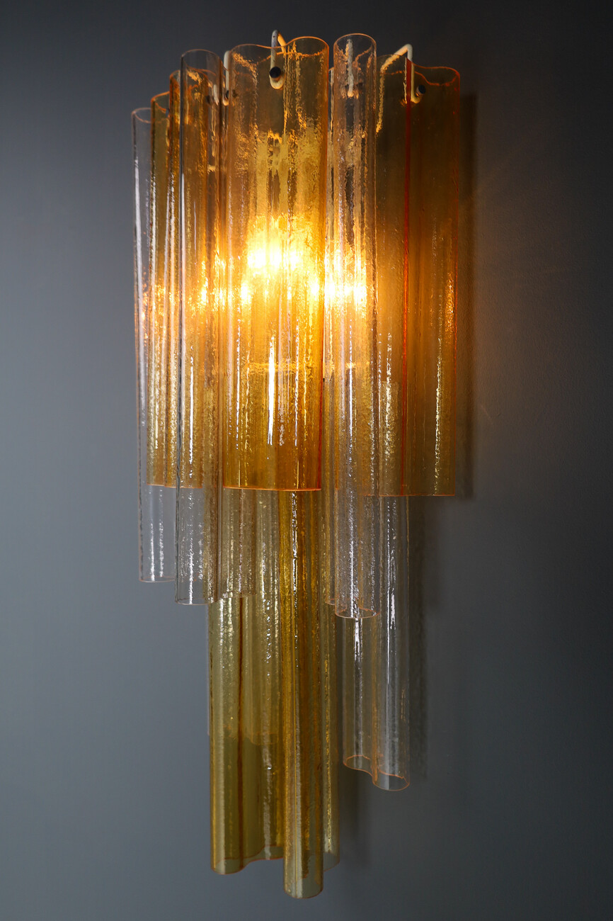 Mid century modern XL Large Venini Murano Wall Lights in Clear and Amber Glass , Italy 1960s Mid-20th century