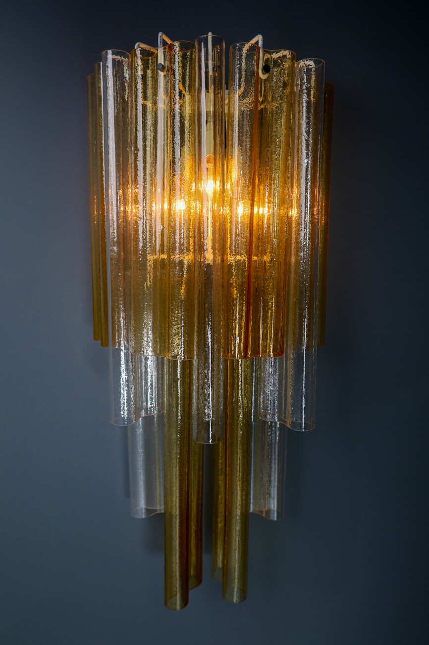 Mid century modern XL Large Venini Murano Wall Lights in Clear and Amber Glass , Italy 1960s Mid-20th century