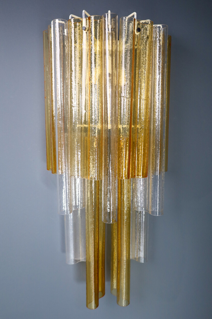 Mid century modern XL Large Venini Murano Wall Lights in Clear and Amber Glass , Italy 1960s Mid-20th century