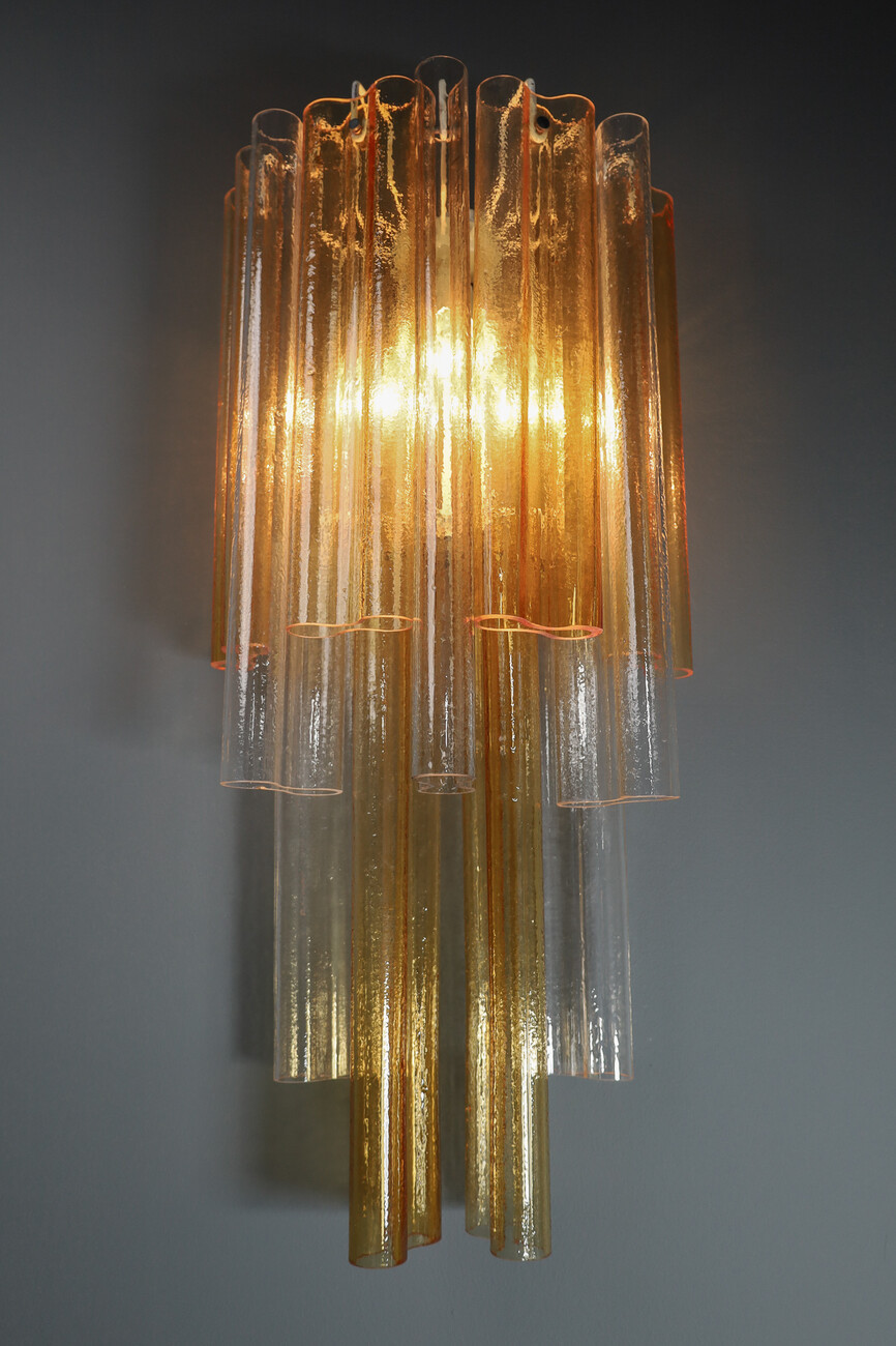 Mid century modern XL Large Venini Murano Wall Lights in Clear and Amber Glass , Italy 1960s Mid-20th century