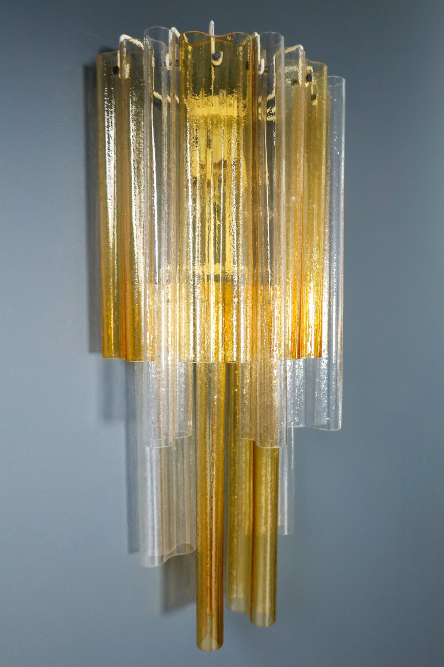 Mid century modern XL Large Venini Murano Wall Lights in Clear and Amber Glass , Italy 1960s Mid-20th century