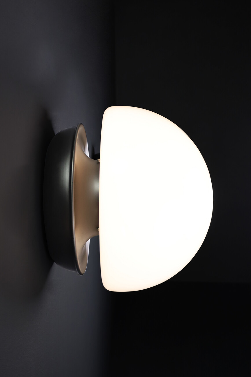 Mid century modern XL Mushroom Opaline Glass & Metal flush mount / sconces / desk, Otaly 1960s lamp Mid-20th century