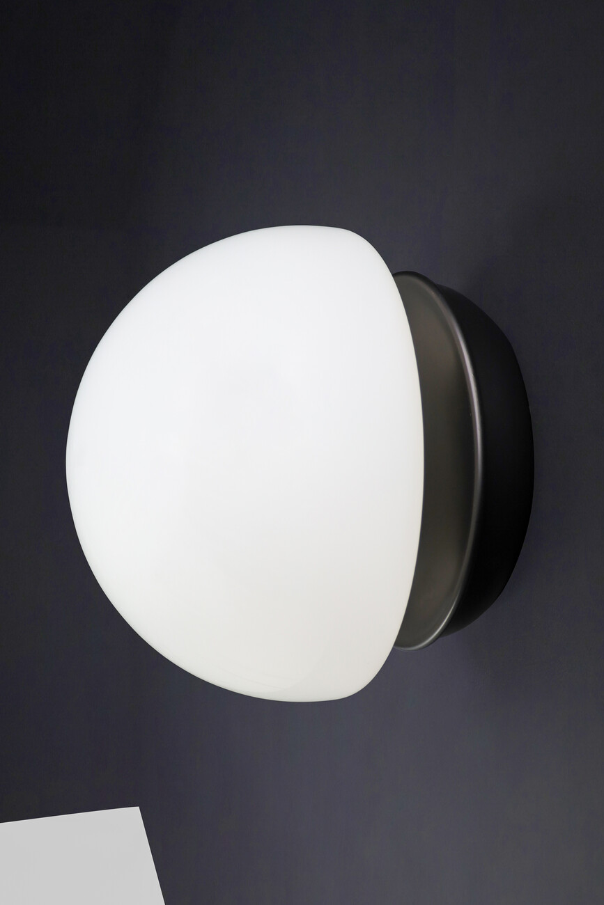Mid century modern XL Mushroom Opaline Glass & Metal flush mount / sconces / desk, Otaly 1960s lamp Mid-20th century