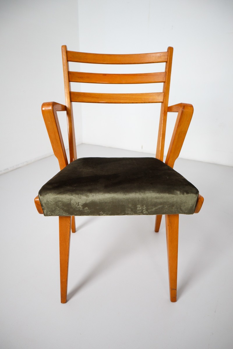 Mid-Century Set of Four Armchairs With New Green Fabric Czech Republic, 1960