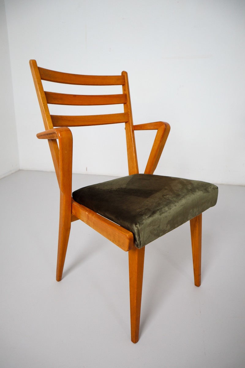 Mid-Century Set of Four Armchairs With New Green Fabric Czech Republic, 1960