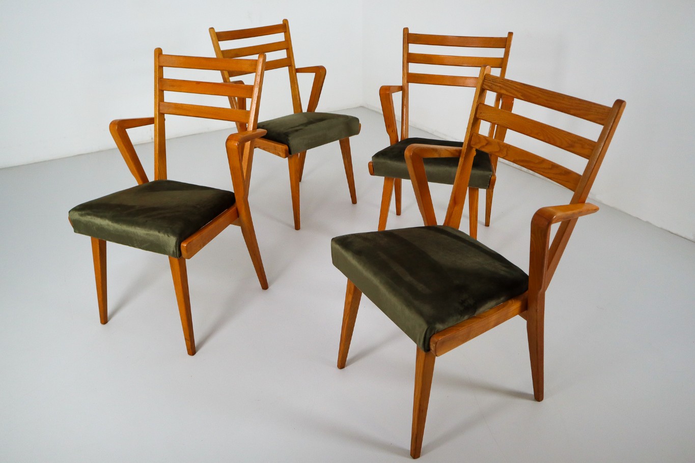 Mid-Century Set of Four Armchairs With New Green Fabric Czech Republic, 1960