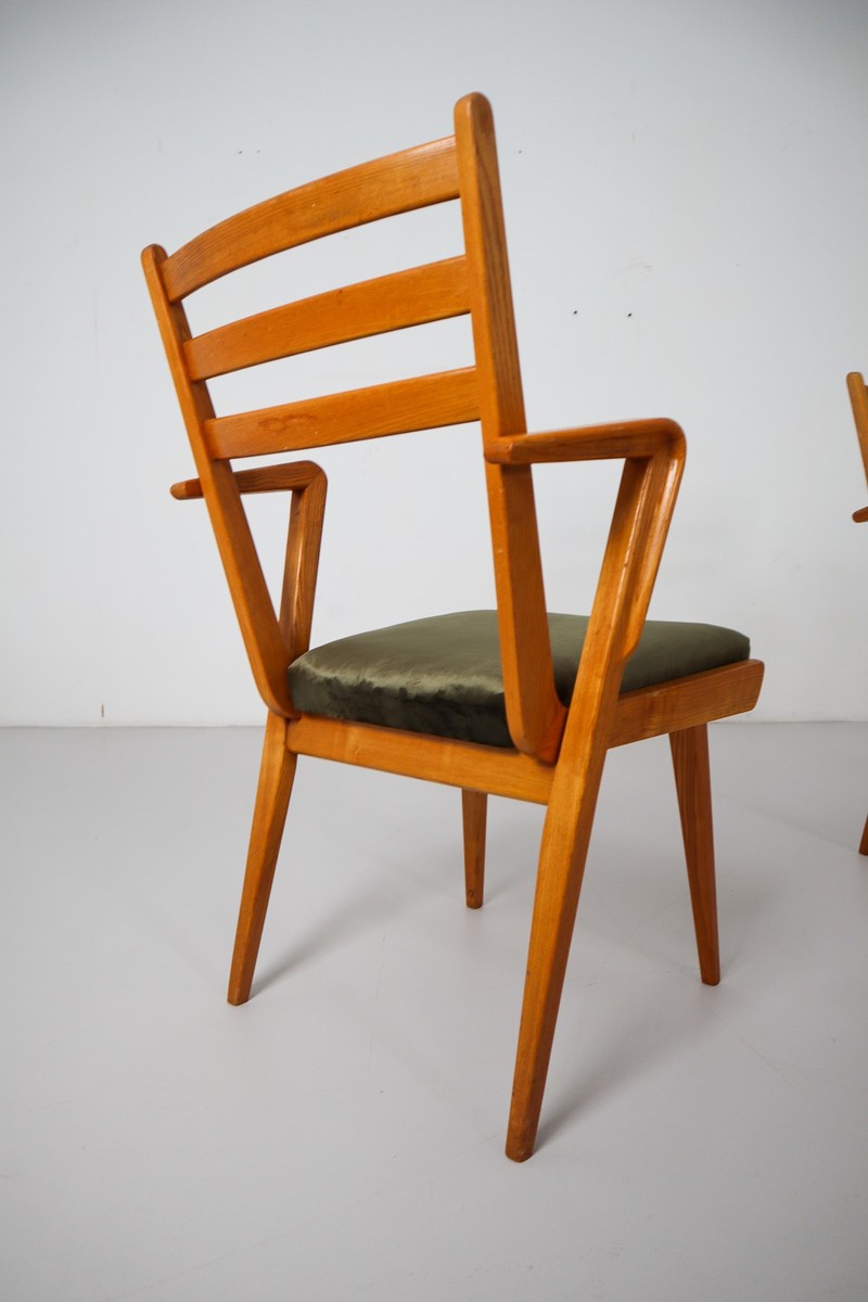 Mid-Century Set of Four Armchairs With New Green Fabric Czech Republic, 1960