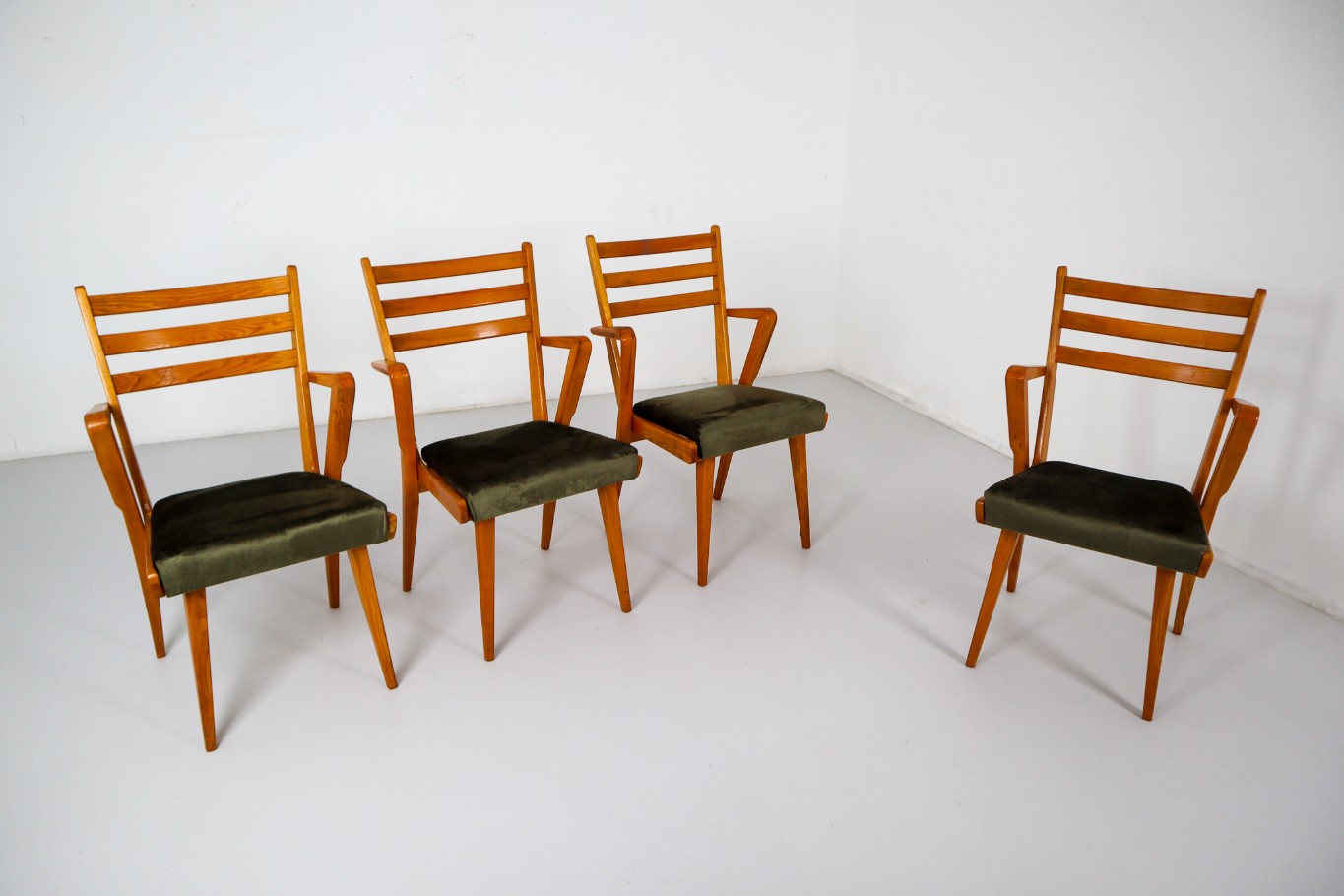 Mid-Century Set of Four Armchairs With New Green Fabric Czech Republic, 1960