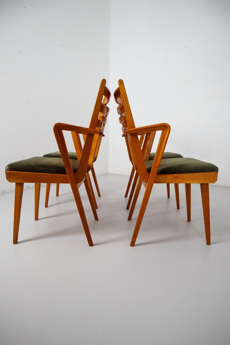 Mid-Century Set of Four Armchairs With New Green Fabric Czech Republic, 1960
