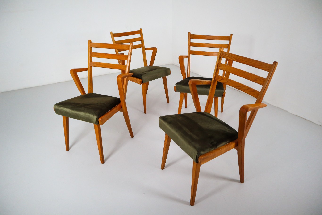 Mid-Century Set of Four Armchairs With New Green Fabric Czech Republic, 1960