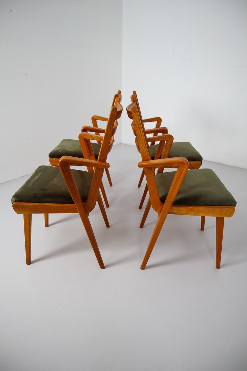 Mid-Century Set of Four Armchairs With New Green Fabric Czech Republic, 1960