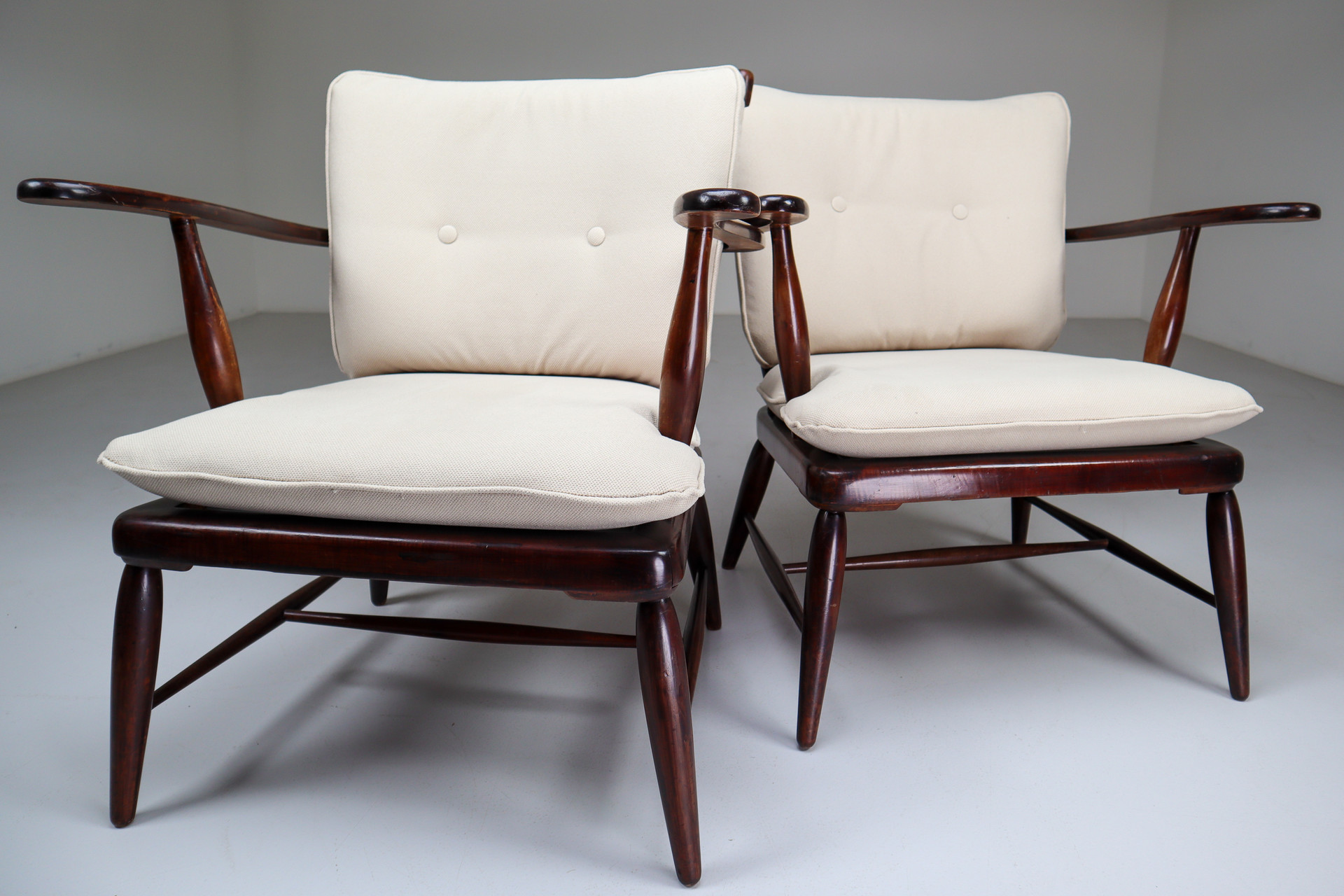 Mid-Century Walnut Armchairs Designed by Anna-Lülja Praun in Austria 1950s Mid-20th century