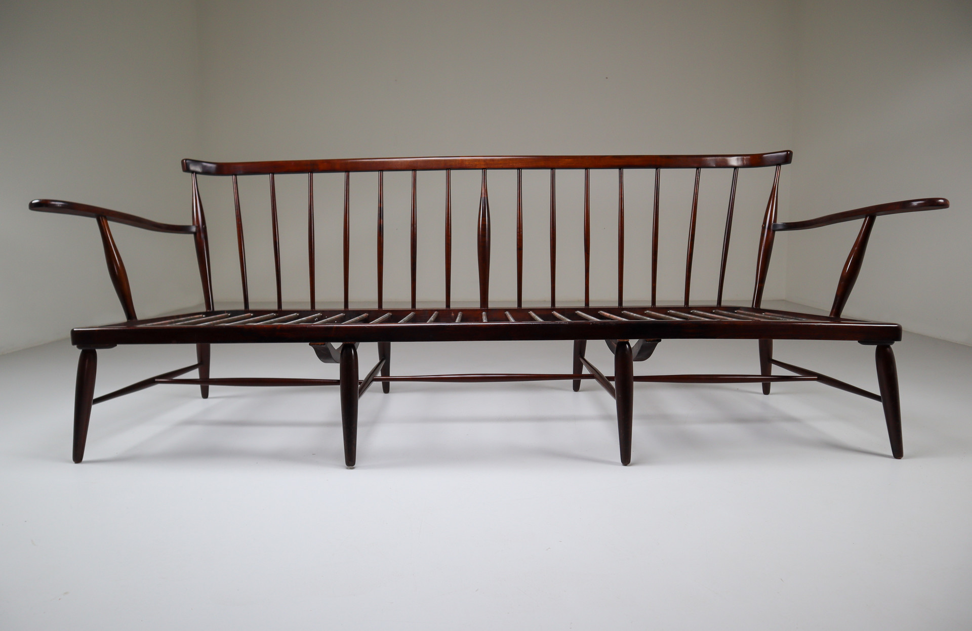 Midcentury Anna-Lülja Praun Walnut Wood Lounge sofa , 1950s, Austria Mid-20th century