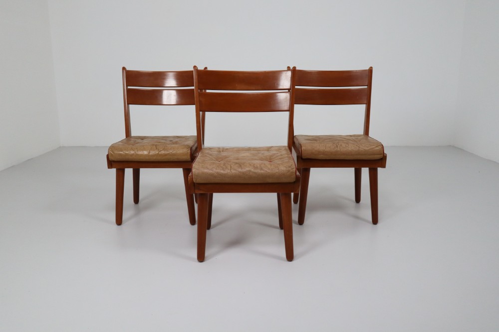 Midcentury Chairs in Walnut and Leather, Austria, 1950s Mid-20th century