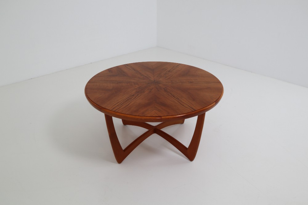 Midcentury Coffee Table with Walnut Veneer in Sunburst Effect, France, 1950s