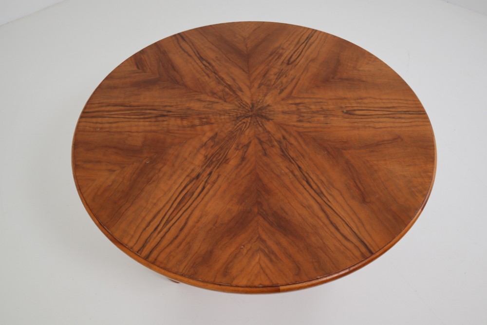 Midcentury Coffee Table with Walnut Veneer in Sunburst Effect, France, 1950s