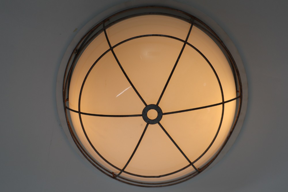 Midcentury Industrial Ceiling Lights, Sconces with Opaline Glass Shade, 1960s