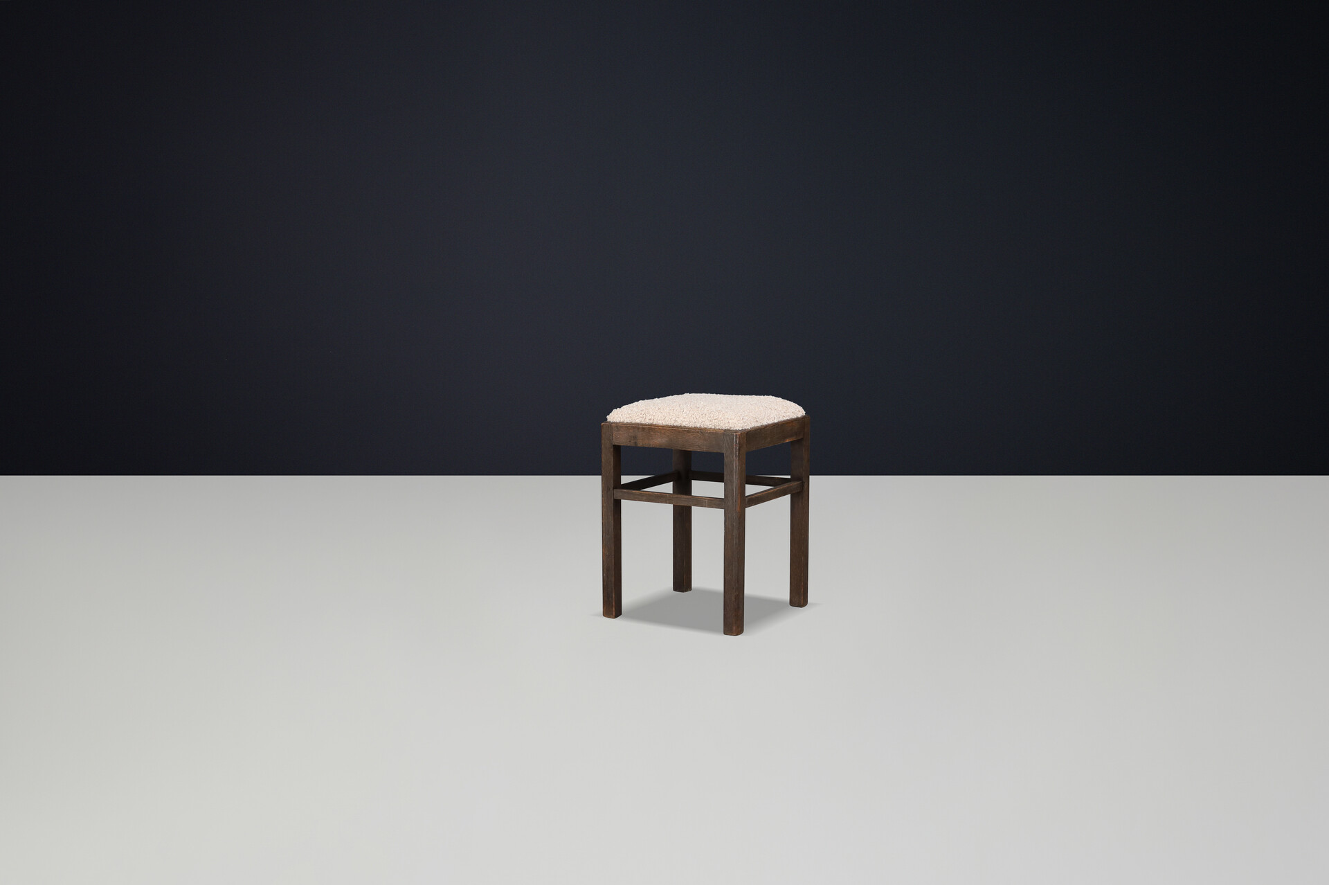 Midcentury Modern Beechwood Stool with Teddy Bouclé Upholstery, 1950s Mid-20th century