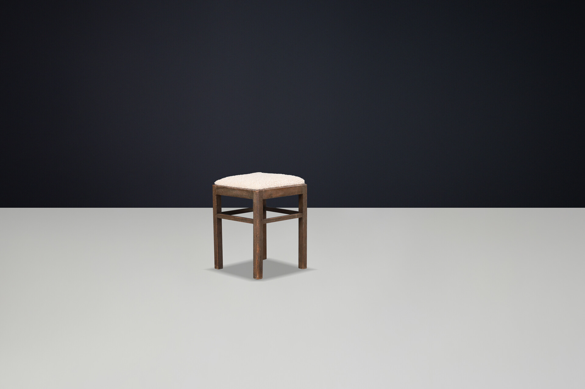 Midcentury Modern Beechwood Stool with Teddy Bouclé Upholstery, 1950s Mid-20th century