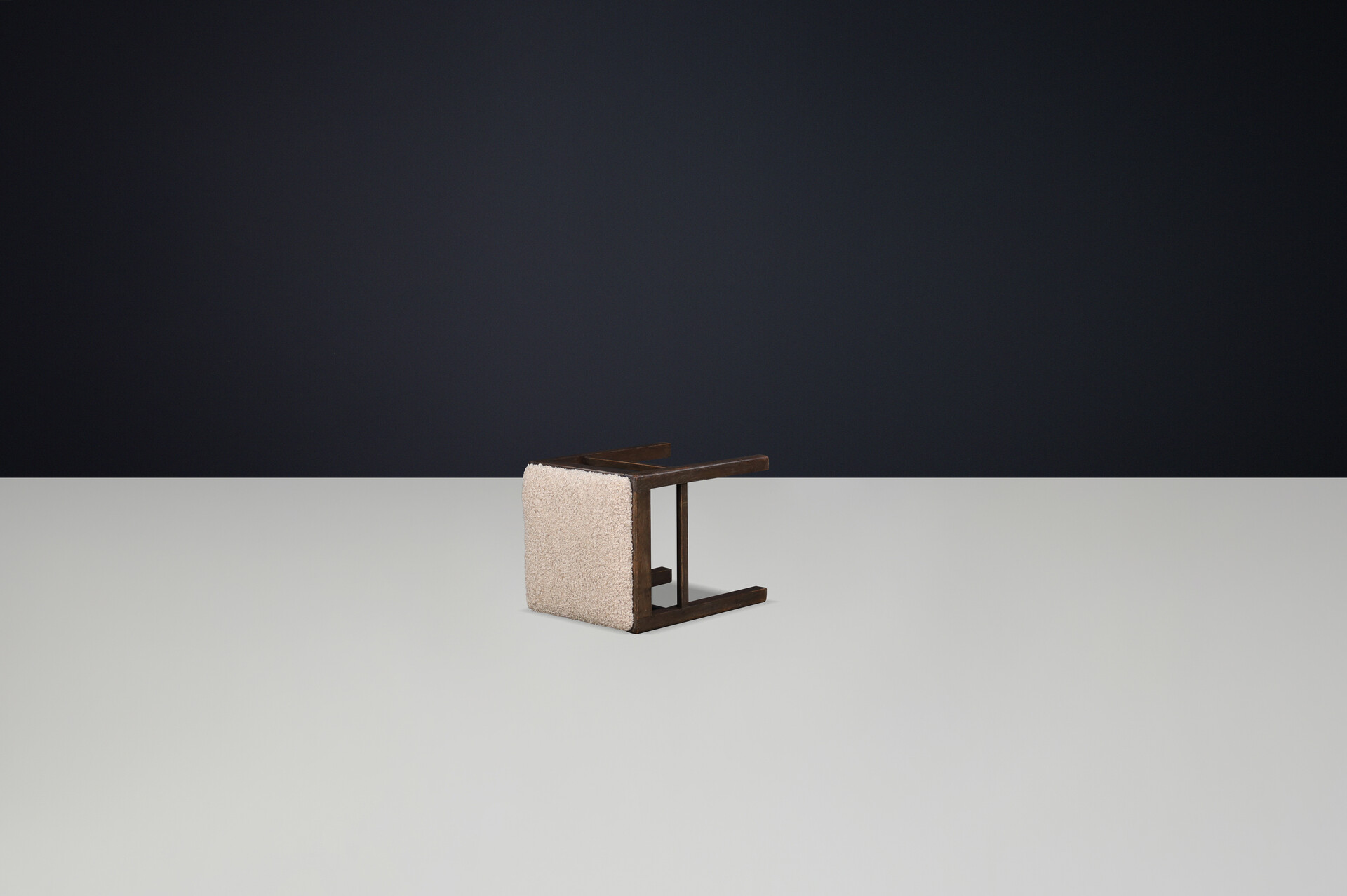 Midcentury Modern Beechwood Stool with Teddy Bouclé Upholstery, 1950s Mid-20th century