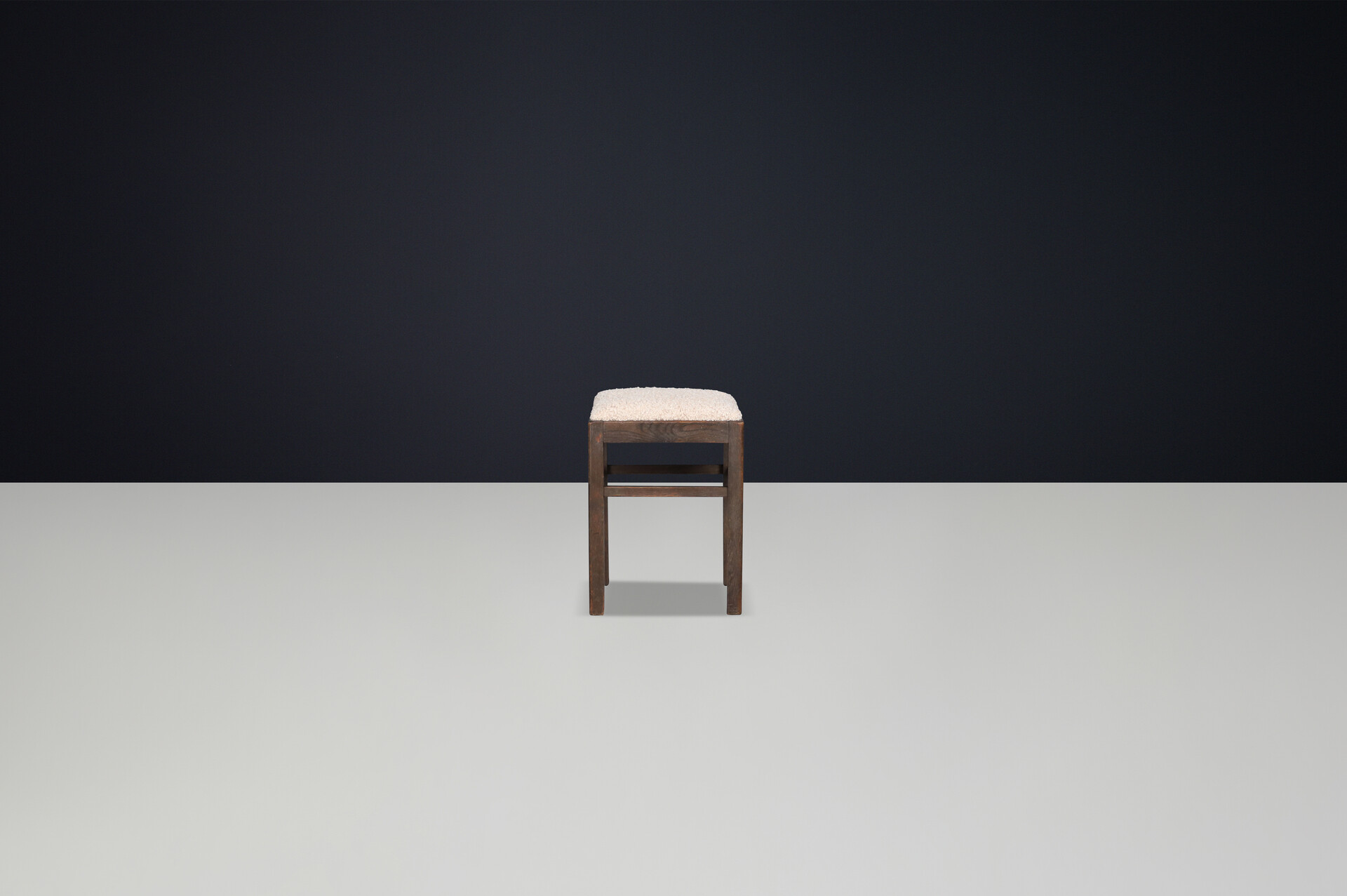 Midcentury Modern Beechwood Stool with Teddy Bouclé Upholstery, 1950s Mid-20th century