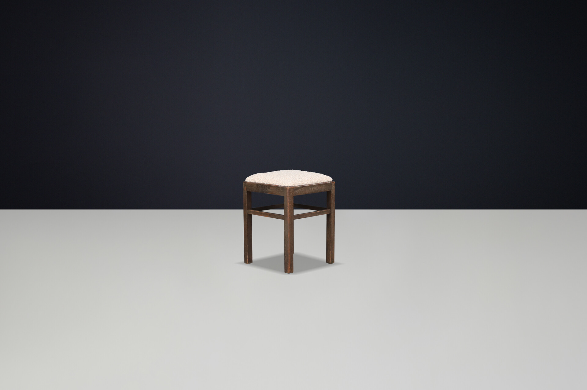 Midcentury Modern Beechwood Stool with Teddy Bouclé Upholstery, 1950s Mid-20th century