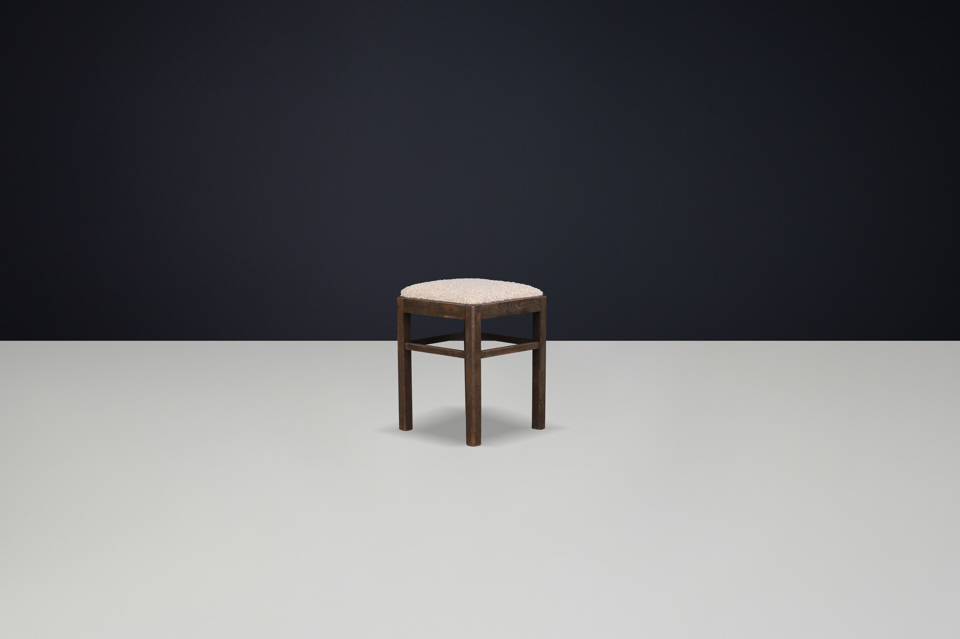 Midcentury Modern Beechwood Stool with Teddy Bouclé Upholstery, 1950s Mid-20th century