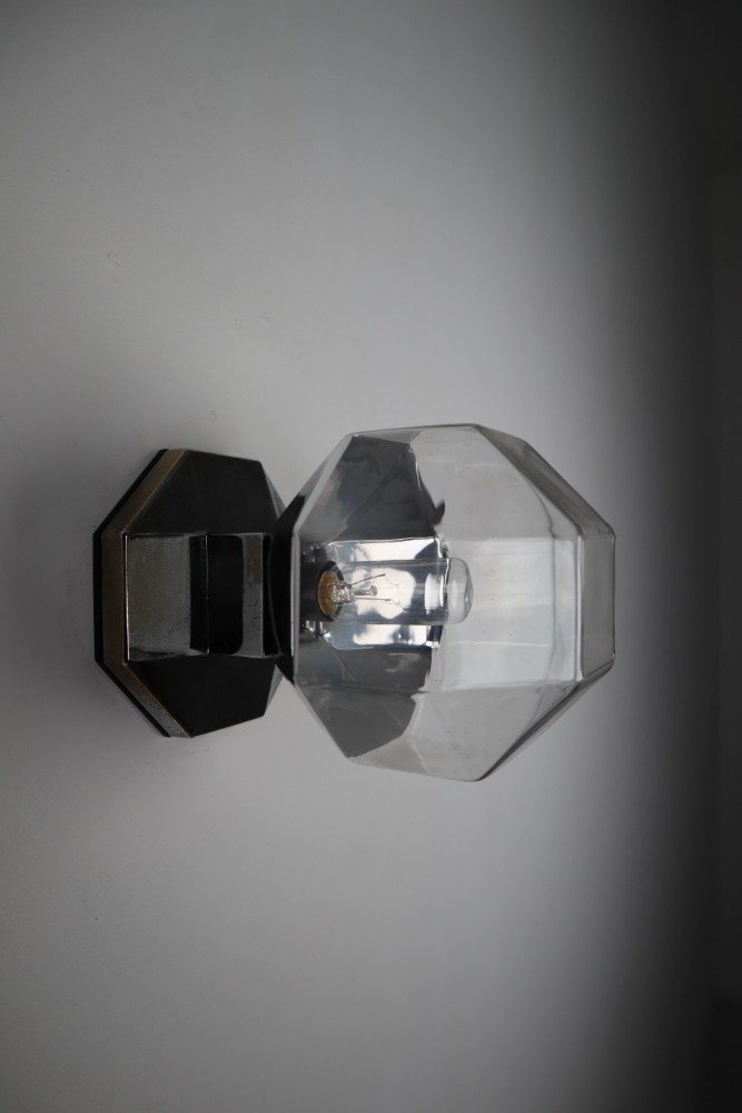Midcentury Motoko Ishii Sconces Chrome-Plated Metal and Silver Plated Glass