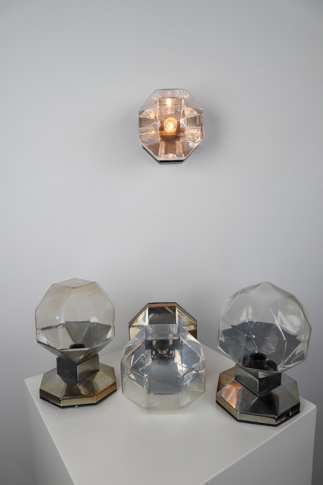 Midcentury Motoko Ishii Sconces Chrome-Plated Metal and Silver Plated Glass