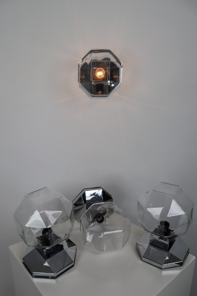 Midcentury Motoko Ishii Sconces Wall Lights, Chrome-plated and Tinted Glasses
