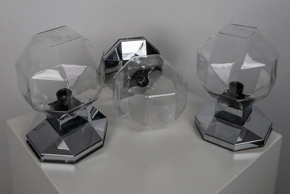 Midcentury Motoko Ishii Sconces Wall Lights, Chrome-plated and Tinted Glasses