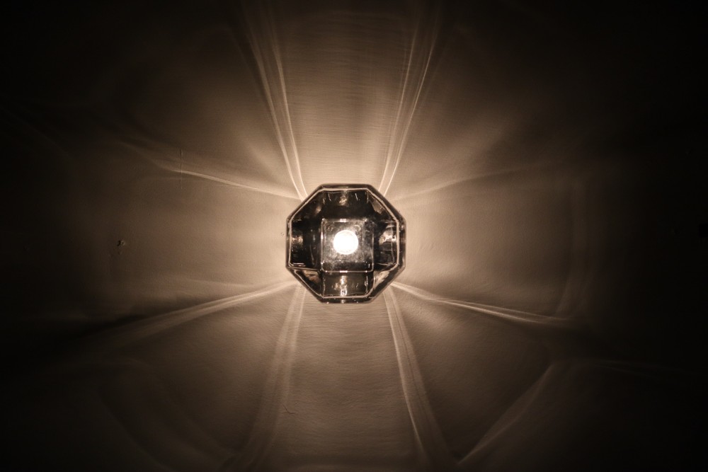 Midcentury Motoko Ishii Sconces Wall Lights, Chrome-plated and Tinted Glasses