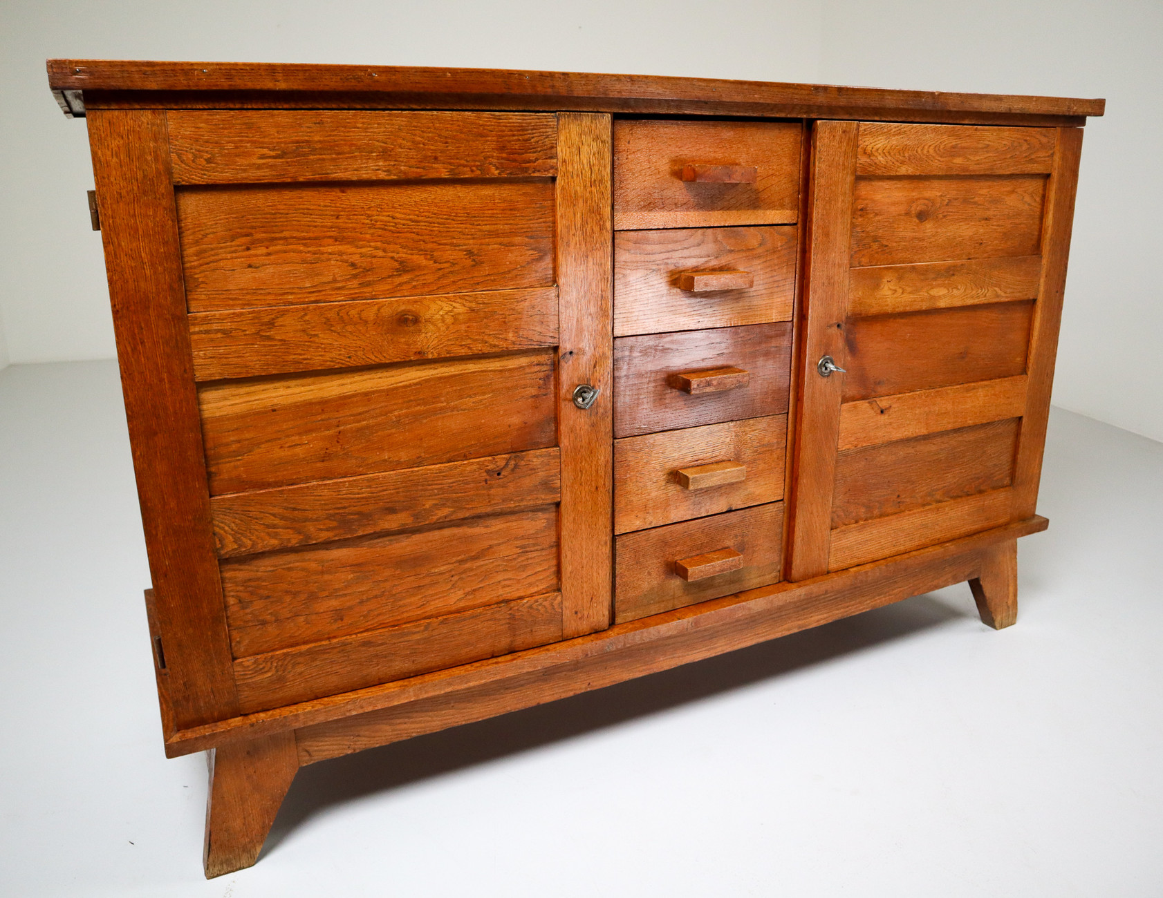 Midcentury Patinated Oak Sideboard by René Gabriel, France, 1950s 