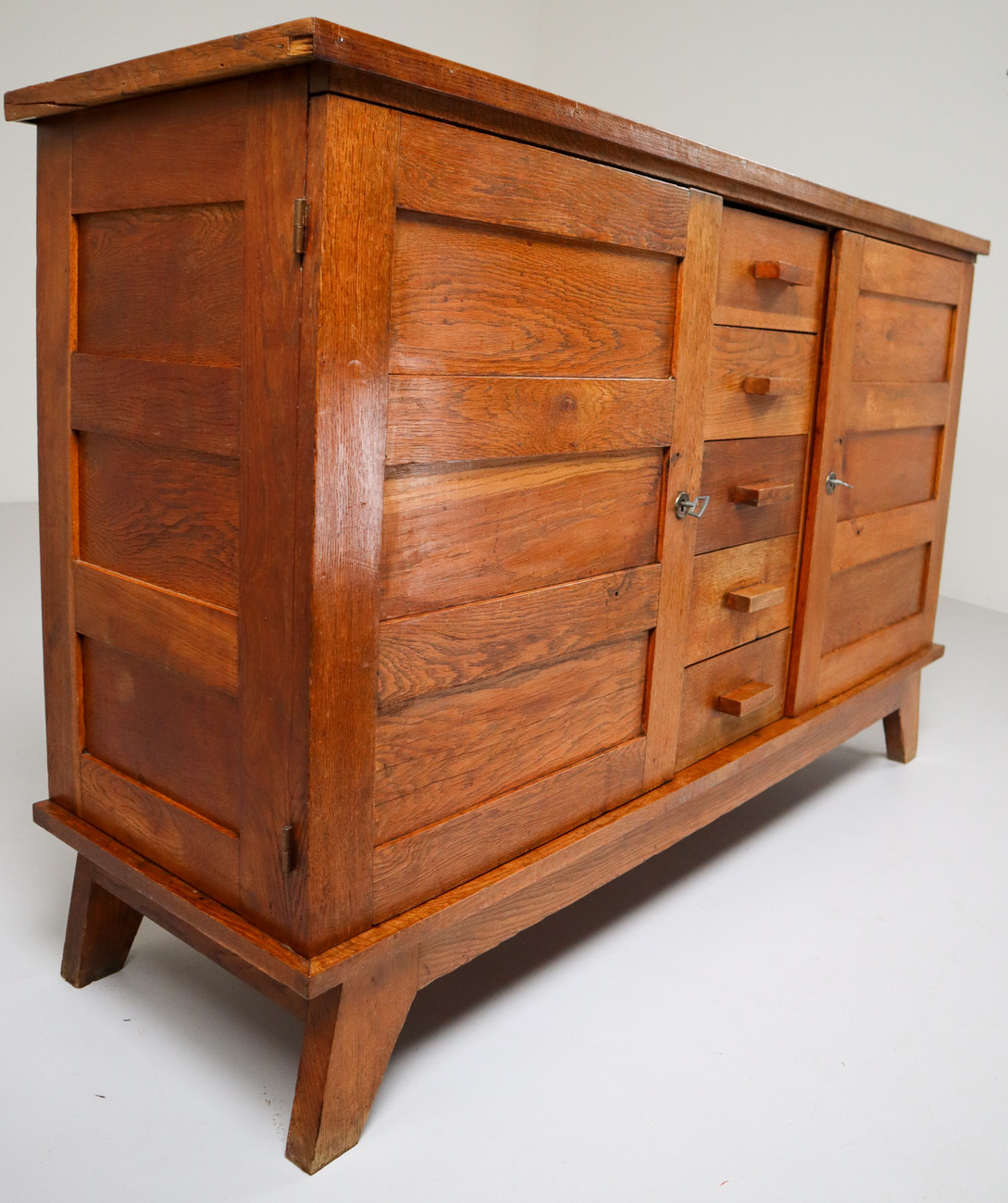 Midcentury Patinated Oak Sideboard by René Gabriel, France, 1950s 