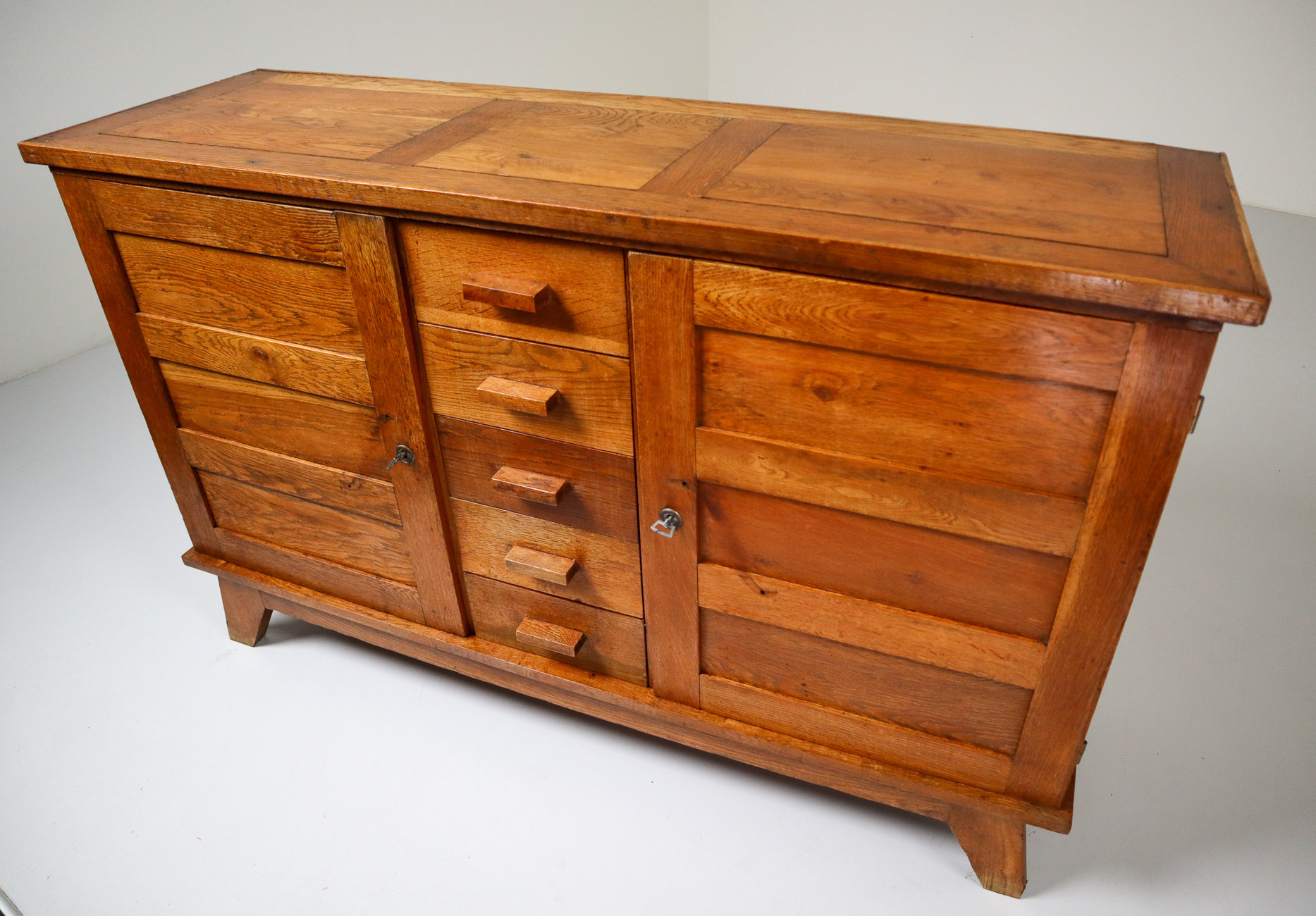 Midcentury Patinated Oak Sideboard by René Gabriel, France, 1950s 