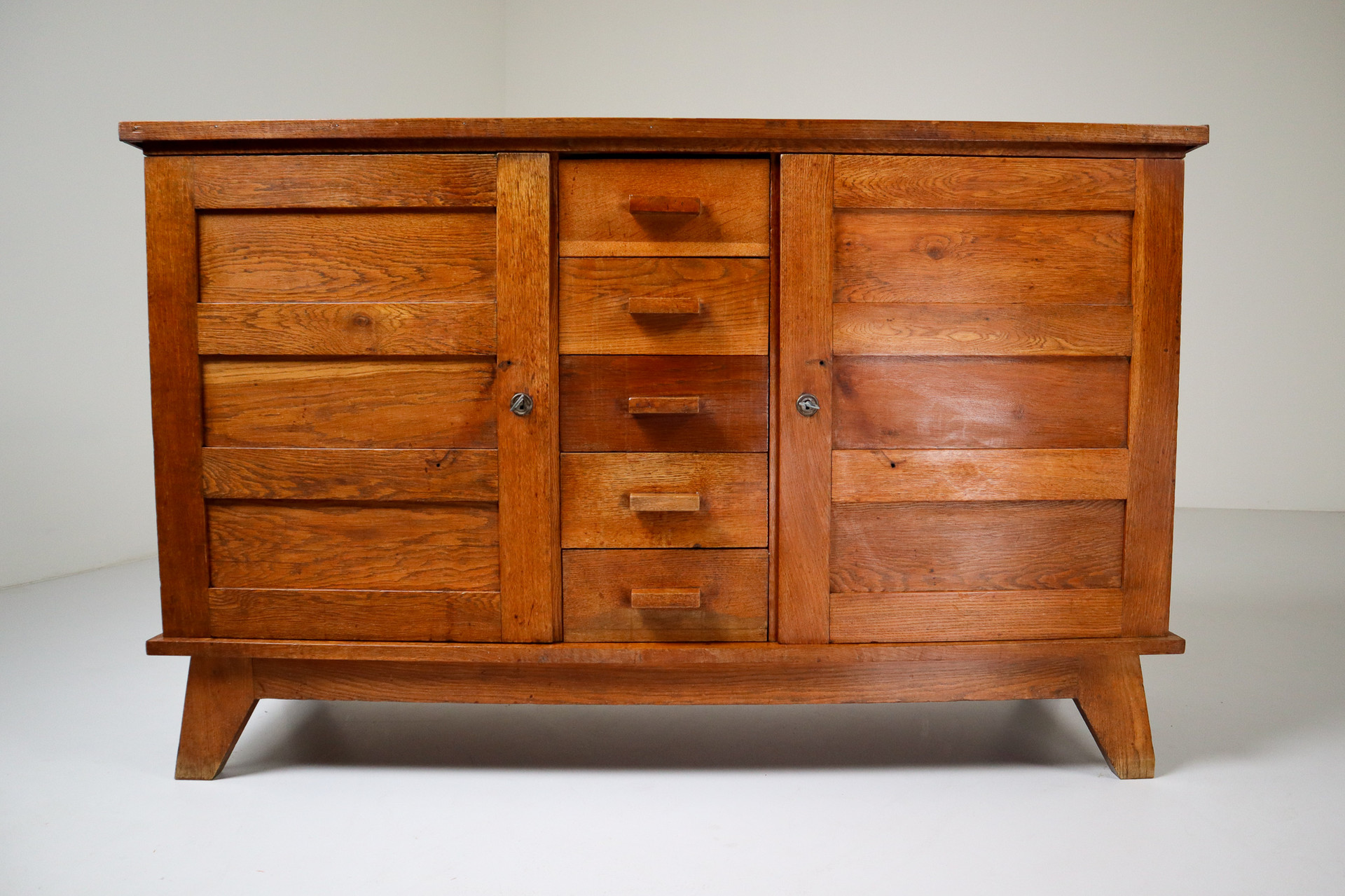Midcentury Patinated Oak Sideboard by René Gabriel, France, 1950s 