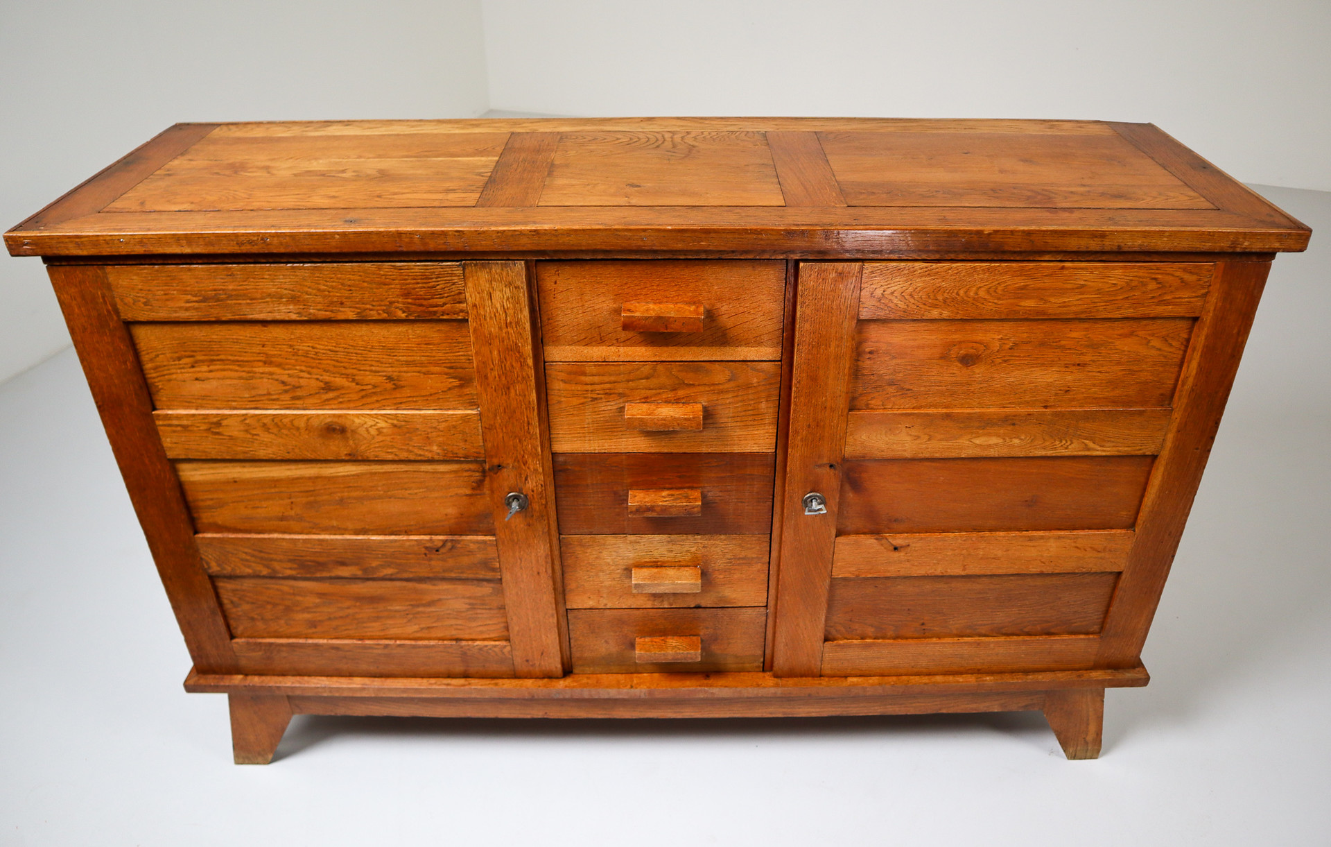 Midcentury Patinated Oak Sideboard by René Gabriel, France, 1950s 